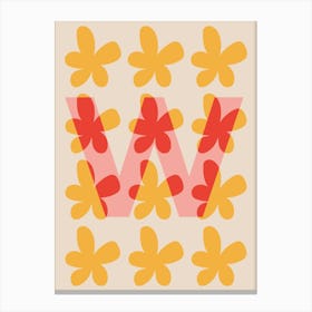 Alphabet Flower Letter W Print - Pink, Yellow, Red Canvas Print