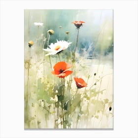 Poppies B, Wildflower Painting, Botanical Art Canvas Print