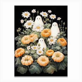 Cute Bedsheet Ghost, Botanical Halloween Watercolour 67 Canvas Print