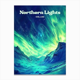 Northern Lights Iceland Aurora Borealis Digital Travel Illustration Lienzos