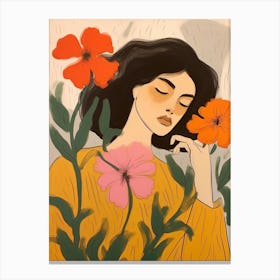 Woman With Autumnal Flowers Petunia 1 Canvas Print