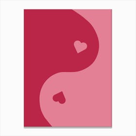 Yin Yang Heart Magenta Canvas Print