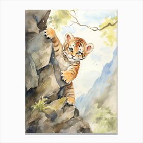 Tiger Illustration Rock Climbing Watercolour 4 Canvas Print