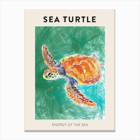 Green Sea Turtle Crayon Scribble Poster 1 Canvas Print