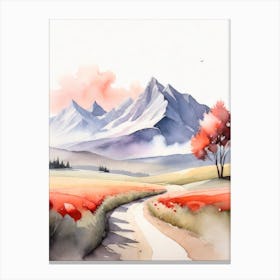 Tranquil Mountains In Minimalist Watercolor Vertical Composition 14 Canvas Print