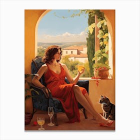 Summer With Wine And Cats Canvas Print