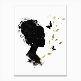 Silhouette Of A Woman With Butterflies Canvas Print