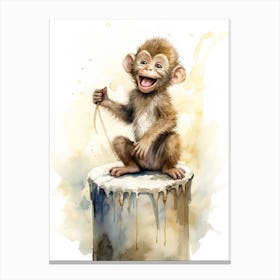Monkey Painting Performing Stand Up Comedy Watercolour 2 Canvas Print