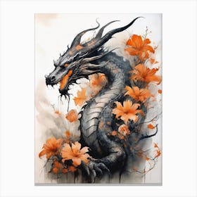 Japanese Dragon Abstract Flowers Painting (23) Canvas Print