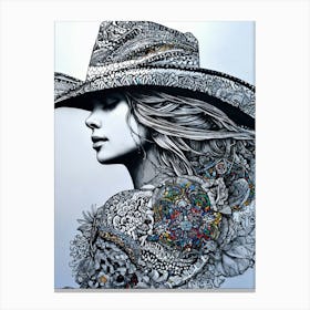 Cowgirl In Hat Canvas Print