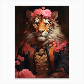 Tiger With Roses Canvas Print