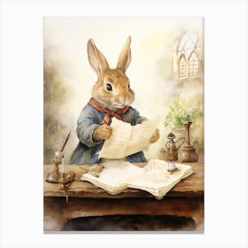 Bunny Writing Rabbit Prints Watercolour 4 Canvas Print