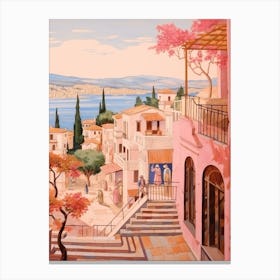 Kusadasi Turkey 3 Vintage Pink Travel Illustration Canvas Print