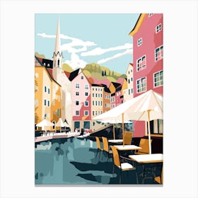 Bergen, Norway, Flat Pastels Tones Illustration 4 Canvas Print