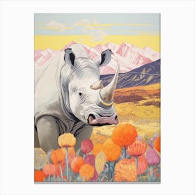 Rhino With Flowers & Plants 8 Canvas Print