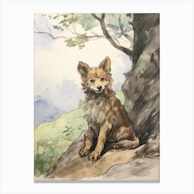 Storybook Animal Watercolour Timber Wolf 2 Canvas Print