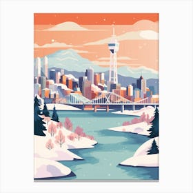 Vintage Winter Travel Illustration Vancouver Canada 3 Canvas Print