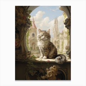 Cat Rococo Style In A Courtyeard 3 Canvas Print