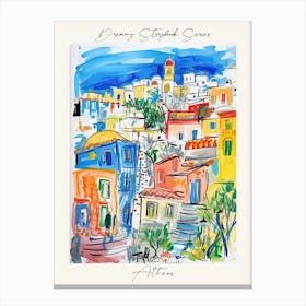 Poster Of Athens, Dreamy Storybook Illustration 3 Canvas Print