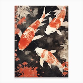 Orange Koi Fish Watercolour With Botanicals 5 Canvas Print