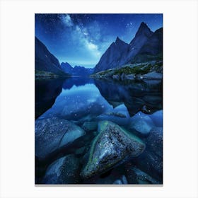 Night Sky In A Mountain Lake Canvas Print