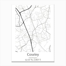 Coseley,United Kingdom Minimalist Map Canvas Print