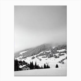 Davos Klosters, Switzerland Black And White Skiing Poster Canvas Print