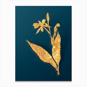 Vintage Bandana of the Everglades Botanical in Gold on Teal Blue Canvas Print