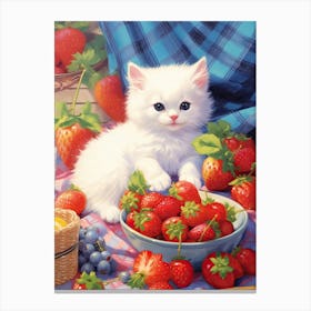 White Cats Picnic Illustration Kitsch 3 Canvas Print