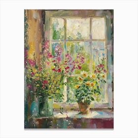 Snapdragon Flowers On A Cottage Window 1 Canvas Print