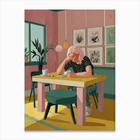 Illustration Of A Woman Sitting At A Table Canvas Print