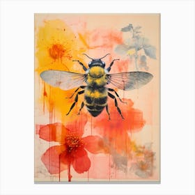 Floral Bees Screen Print Inspired 1 Canvas Print