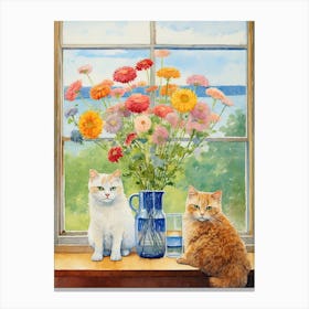 Cat With Queen Annes Flowers Watercolor Mothers Day Valentines 4 Canvas Print