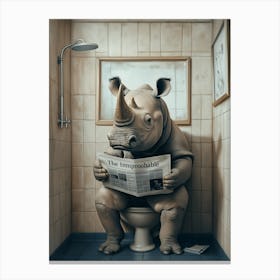 Rhinoceros On The Toilet Bathroom, Rhinoceros Lover Gift Funny Bathroom Canvas Print