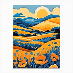 Cartoon Poppy Field Landscape Illustration (42) Canvas Print