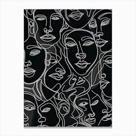 Faces In Black And White Line Art 5 Canvas Print