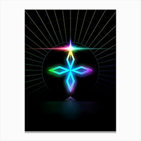 Neon Geometric Glyph in Candy Blue and Pink with Rainbow Sparkle on Black n.0036 Canvas Print