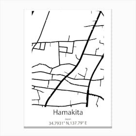 Hamakita,Japan Minimalist Map Canvas Print