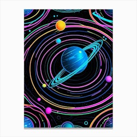 Default Neon Black Light Sgraffito Solar System 3d Illustratio 3 (7) Canvas Print