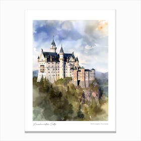 Neuschwanstein Castle 3 Watercolour Travel Poster Canvas Print