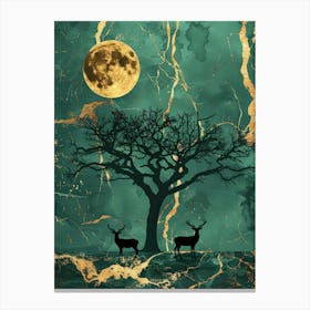 Deer And Tree In The Moonlight Canvas Print