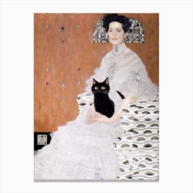Gustav Klimt Style, Bildnis Fritza Riedler With A Black Cat Canvas Print