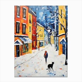 Cat In The Streets Of Rovaniemi   Finland Swith Snow 3 Canvas Print