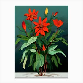 Red Flowers In A Vase Canvas Print