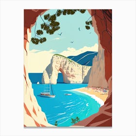 Navagio Beach, Zakynthos, Greece - Retro Landscape Beach and Coastal Theme Travel Poster Canvas Print