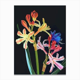 Neon Flowers On Black Hyacinth 2 Canvas Print