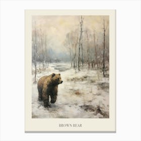 Vintage Winter Animal Painting Poster Brown Bear 2 Canvas Print