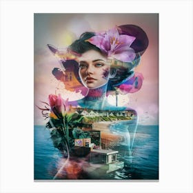 Woman With Flowers On Her Head Canvas Print