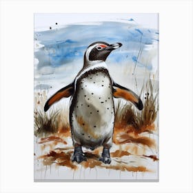 Humboldt Penguin Santiago Island Watercolour Painting 3 Canvas Print