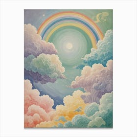 Rainbow & Clouds In The Pastel Sky Canvas Print